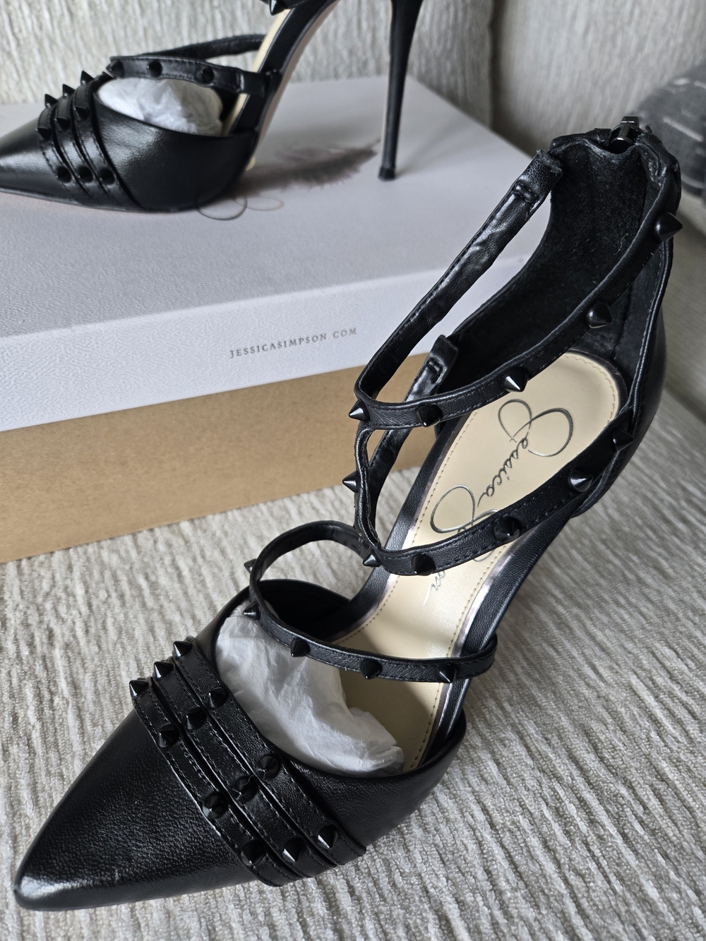 Jessica Simpson Black Strappy Pointed Stiletto Heels - Picture 2 of 11